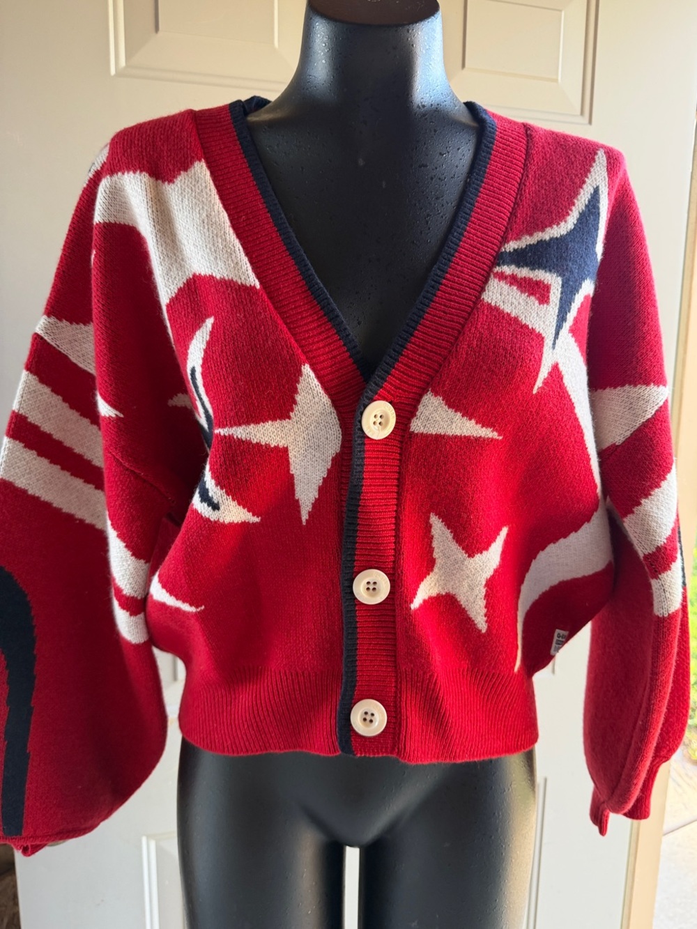 G-Star Red White Navy Star-Pattern V-Neck Button Cardigan